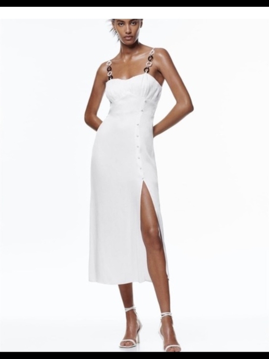 Zara Dresses & Skirts - Zara White Midi Dress with Chain-Link Straps and Side Slit Nwot Asis